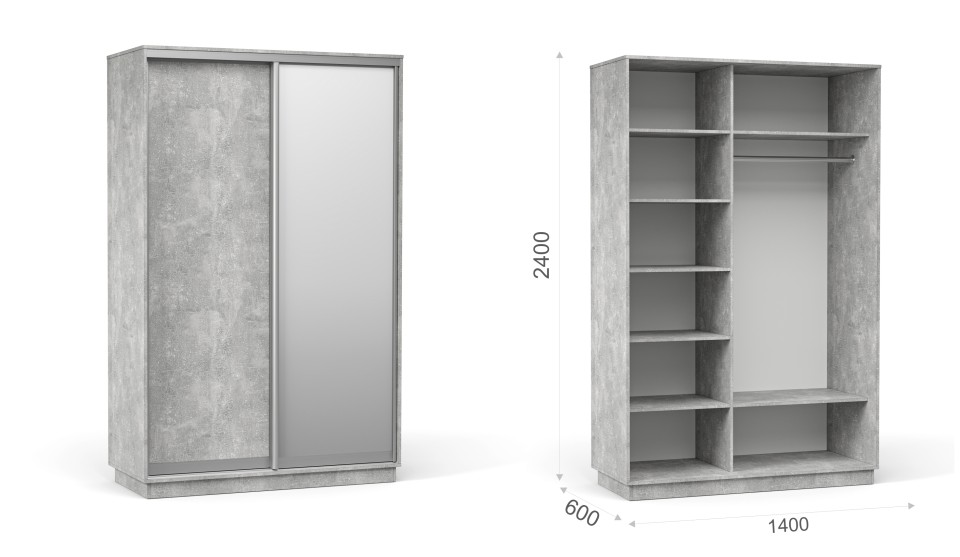 Шкаф-купе "Тетрис" (корпус) 1400/2400 Ателье светлый