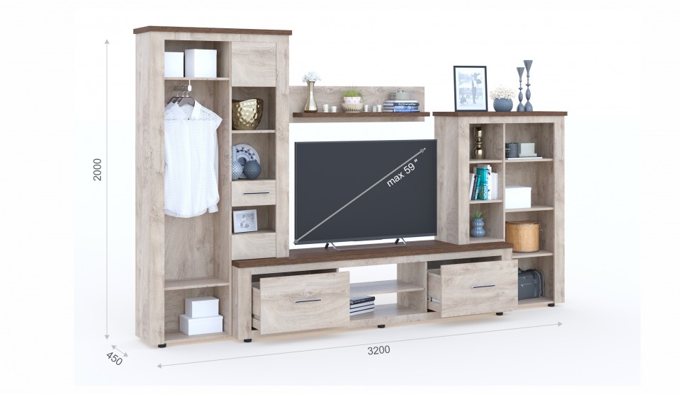 Стенка "Мэдисон" Дуб эндгрейн / Дуб экспрессив бронзовый