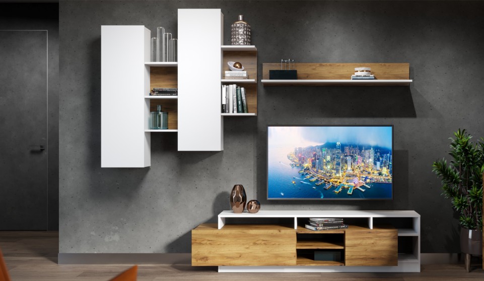 Стенка "Невио-2" Дуб крафт золотой/белый