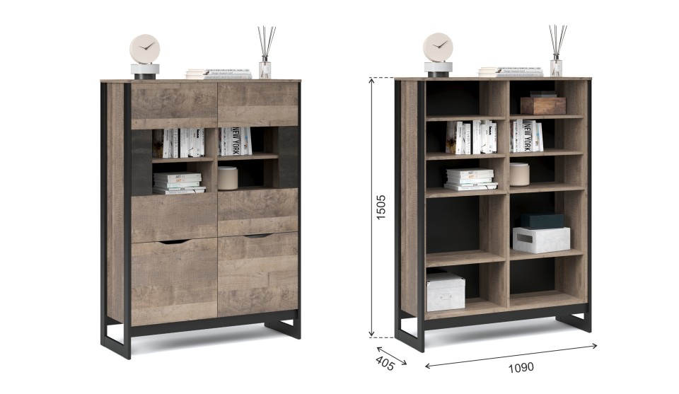 Витрина низкая 2д2в "Стокгольм" Дуб гранж песочный / железный камень Витрина низкая 2д2в "Стокгольм" Дуб гранж песочный / железный камень