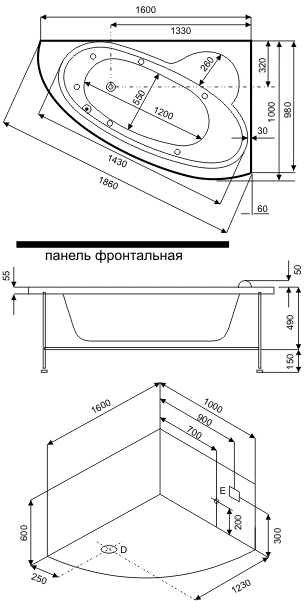 Ванна акриловая BAS "САГРА" правая