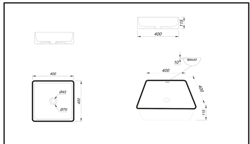 Раковина накладная "Bravat 40Х40Х11,5"
