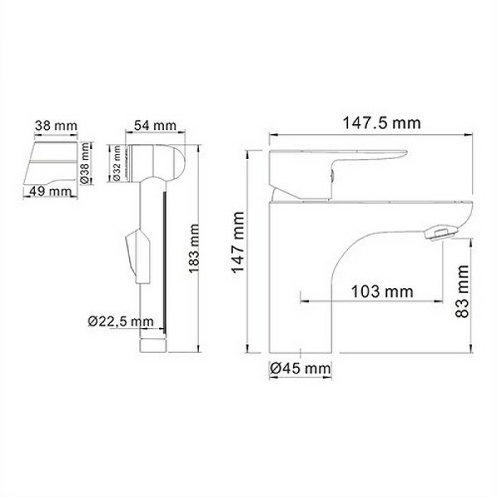 Смеситель для раковины WasserKRAFT "Leine" 3508 с гигиеническим душем