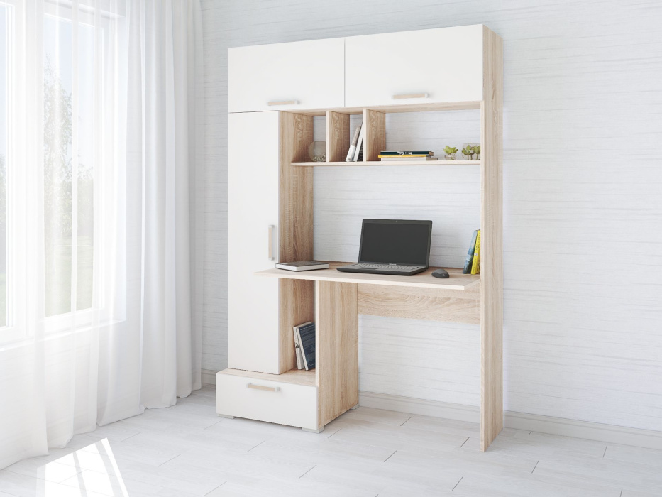 Компьютерный стол "Квартет-11" Дуб сонома/Белый