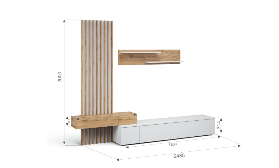 Стенка "Риана" 2,50 м Белый / Дуб вотан