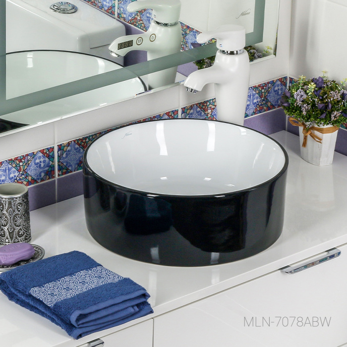 Раковина накладная MELANA MLN-7078ABW (черно-белая) 410Х410Х150