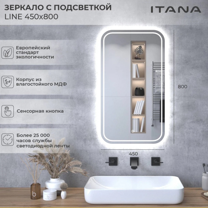 Зеркало с подсветкой Итана Line 2.0 450Х24Х800