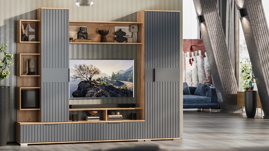 Гостиная «Моника» Дуб Крафт золотой, Графит матовый