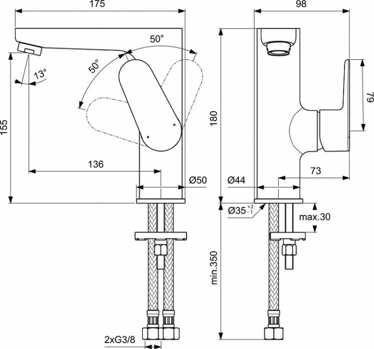 Смеситель для раковины Ideal Standard "Cerafine Model O" BC555AA