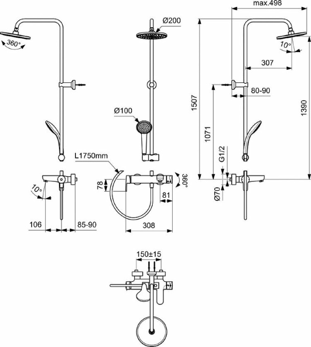 Душевая система Ideal Standard "Cerafine Model O" BC749XG