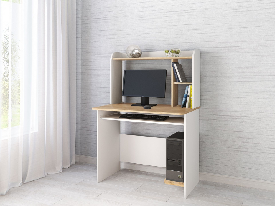 Компьютерный стол "Гретта-2" Белый/Дуб крафт золотой