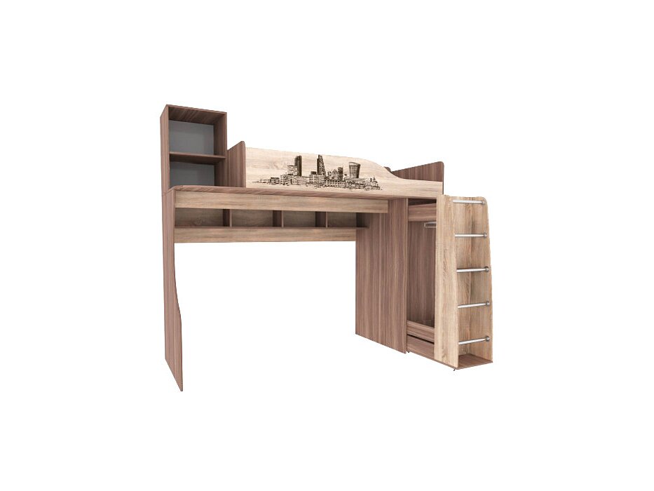 Кровать-чердак Орион Ясень шимо/Дуб сонома