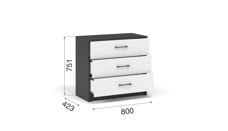 Комод 3 ящика "Чикаго" Белый / Антрацит