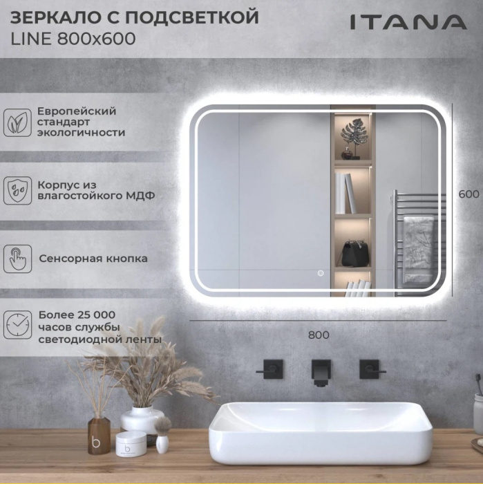 Зеркало с подсветкой Итана Line 2.0 800Х24Х600