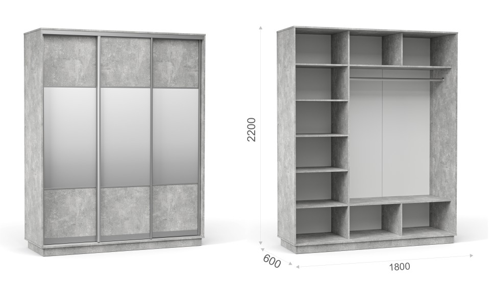 Шкаф-купе "Тетрис" (корпус) 1800/2200 Ателье светлый Шкаф-купе "Тетрис" (корпус) 1800/2200 Ателье светлый
