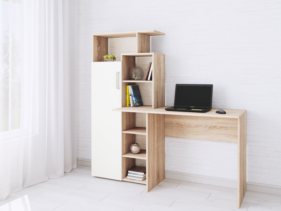 Компьютерный стол "Квартет-7" Дуб сонома/Белый