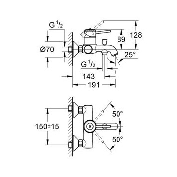 Смеситель для ванны GROHE "Bau Classic" 32865000