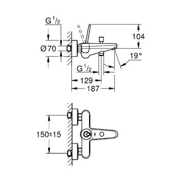 Смеситель для ванны GROHE "Eurodisc Joy" 23431000