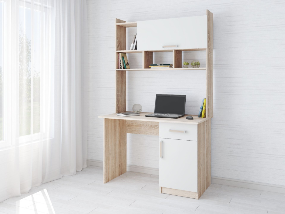 Компьютерный стол "Квартет-10" Белый/Дуб крафт золотой