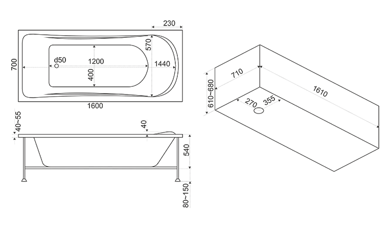 Ванна акриловая BAS "СТАЙЛ" с г/м FLAT