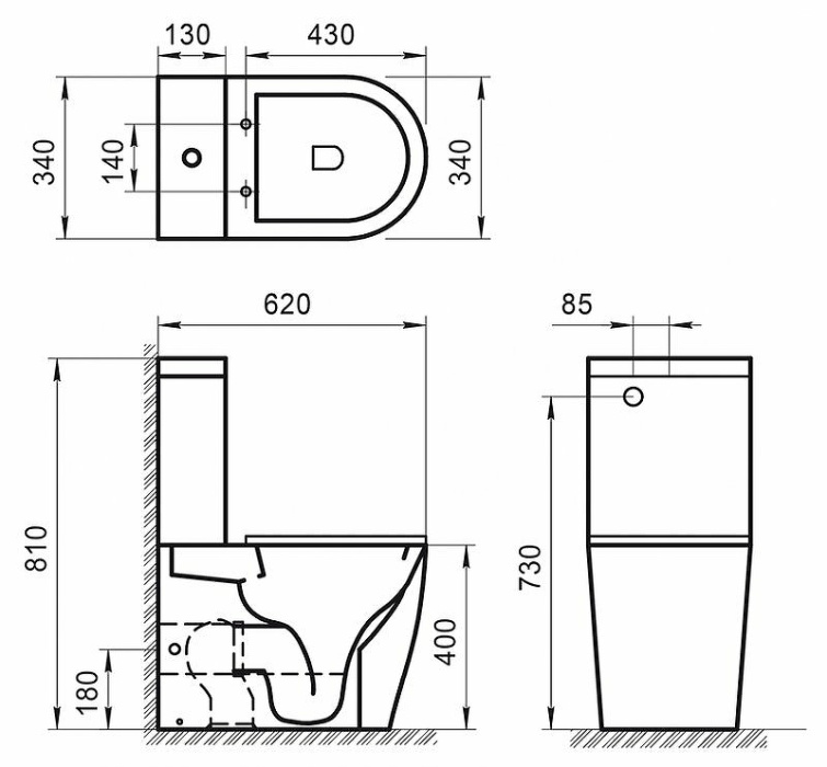 Унитаз напольный BelBagno "Sfera-TR" без бачка и сиденья 340Х620Х810