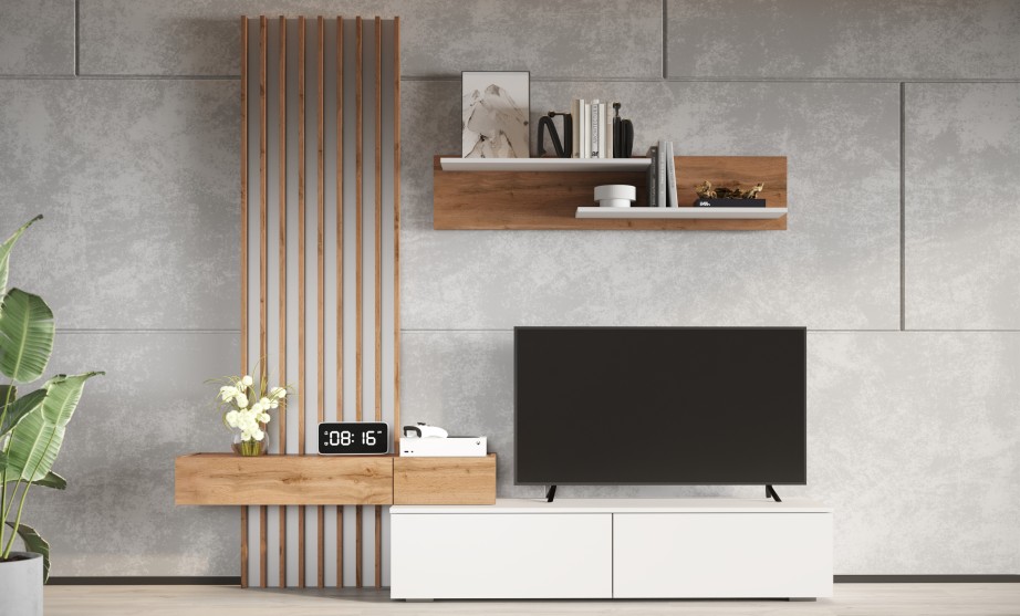 Стенка "Риана" 2,07 м Белый / Дуб вотан