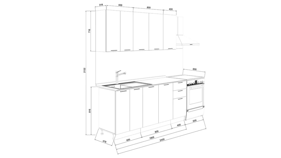 Кухонный гарнитур «Лина» длиной 180 см Белый, Крем