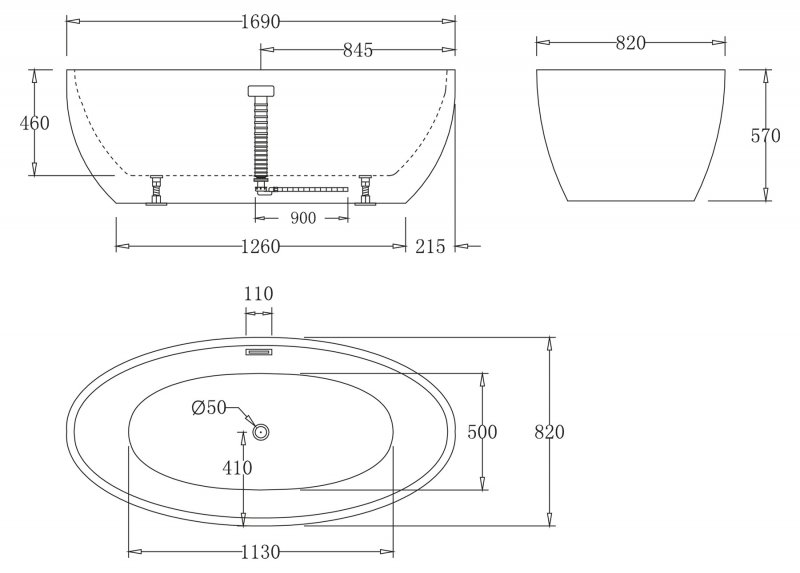 Ванна акриловая отдельностоящая BELBAGNO BB69-170Х82