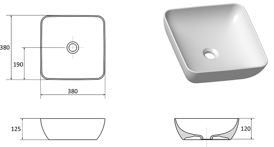 Умывальник UNI 380 S SLIM керамический