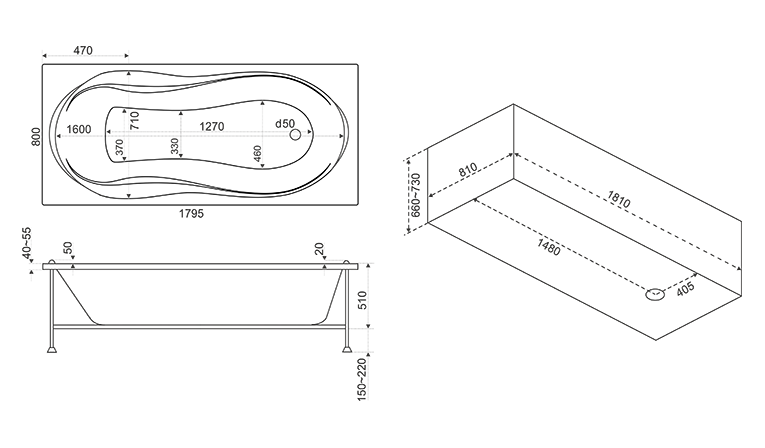 Ванна акриловая BAS "ЯМАЙКА" с г/м FLAT