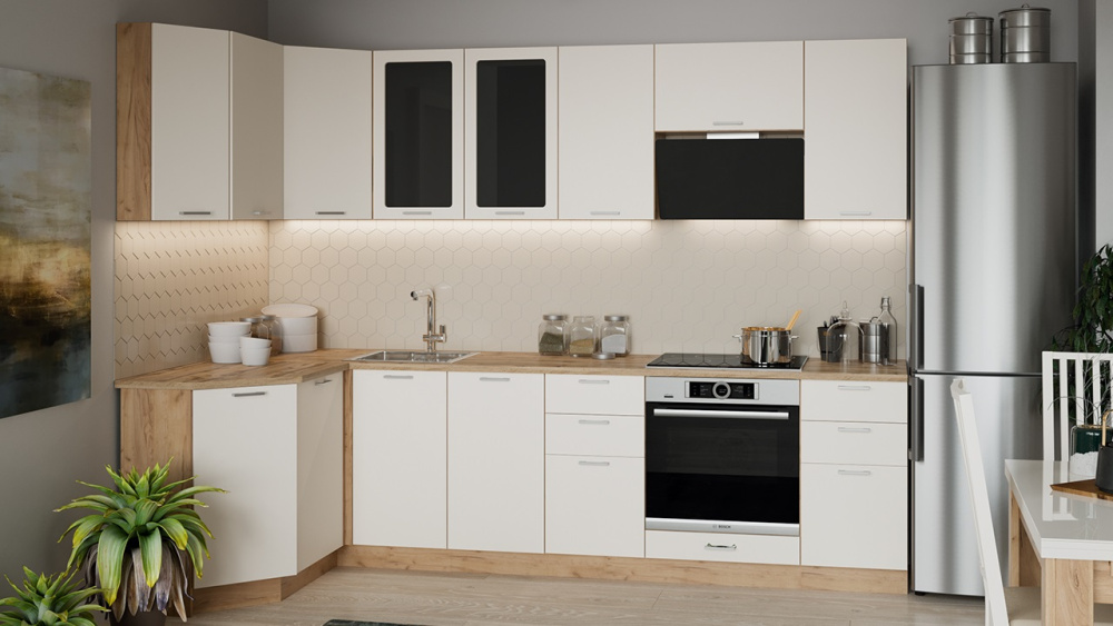 Кухонный гарнитур «Габриэлла» №3 Дуб Крафт золотой, Крем