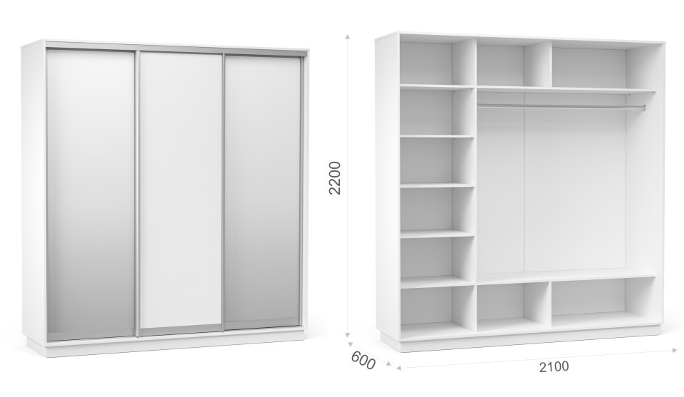 Шкаф-купе "Тетрис" (корпус) 2100/2200 Белый жемчуг