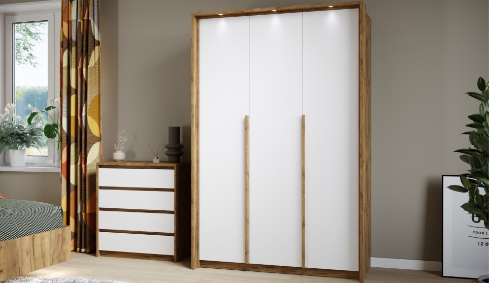 Комод "Мишель" 4 ящика Белый/Дуб крафт золотой