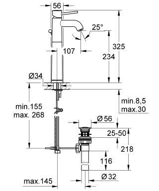 Смеситель для раковины GROHE "Bau Classic" 32868000