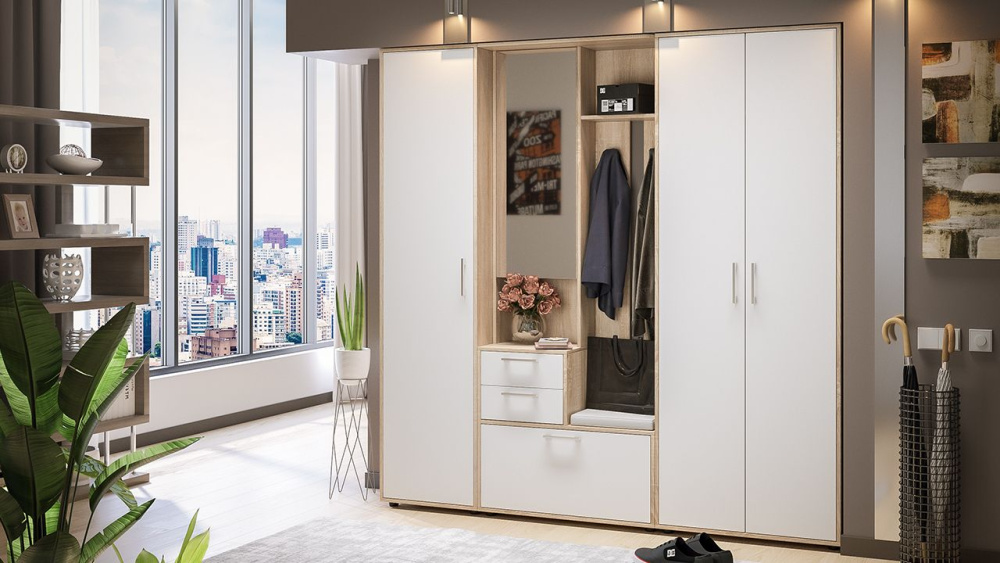 Прихожая «Витра» №2 Дуб Сонома, Белый Ясень