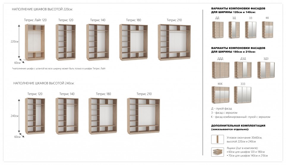 Шкаф-купе "Тетрис" (корпус) 1400/2200 Дуб сонома