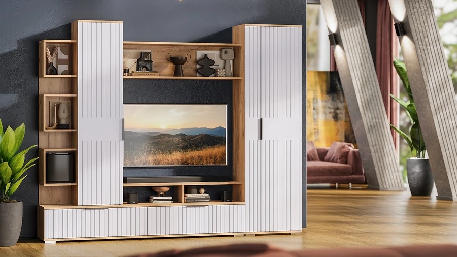 Гостиная «Моника» Дуб Крафт золотой, Белый матовый