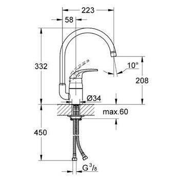 Смеситель для мойки высокий излив GROHE "Euroeco" 32752000