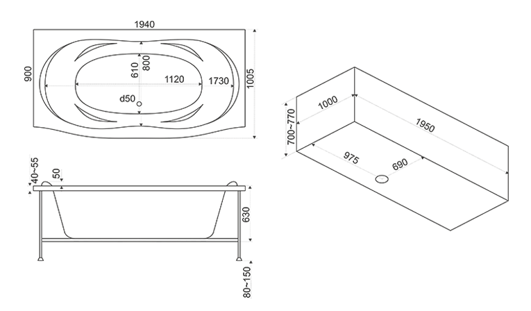 Ванна акриловая BAS "ФИЕСТА" с г/м FLAT