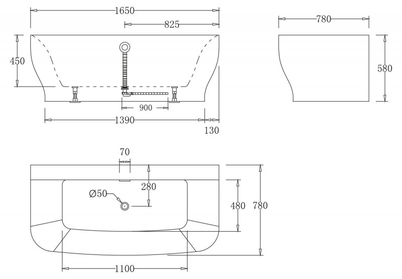 Ванна акриловая отдельностоящая BELBAGNO BB74-165Х78