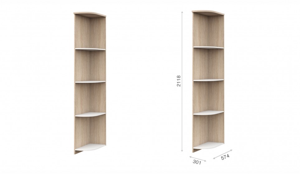 Стеллаж угловой "Аврора" Дуб сонома/Белый