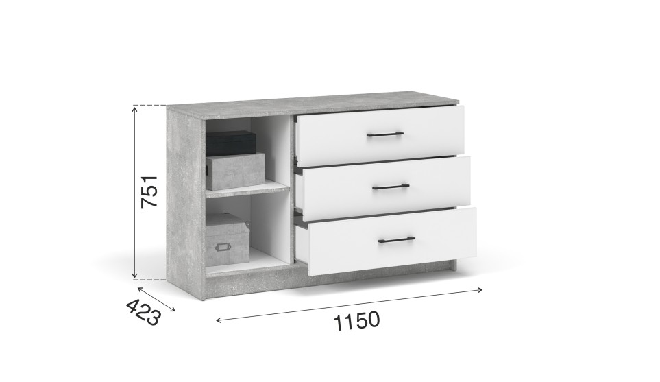 Комод 1 дверь 3 ящика "Чикаго" Белый / Ателье светлый