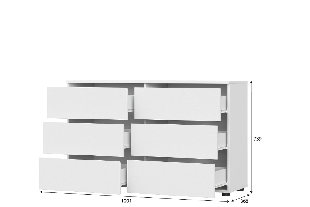 Комод 6 ящиков "Токио" Белый текстурный